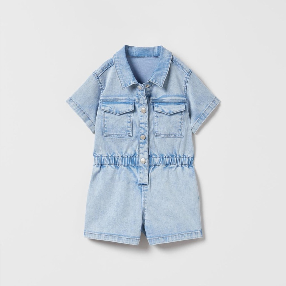 Zara Denim Short Sleeve Romper